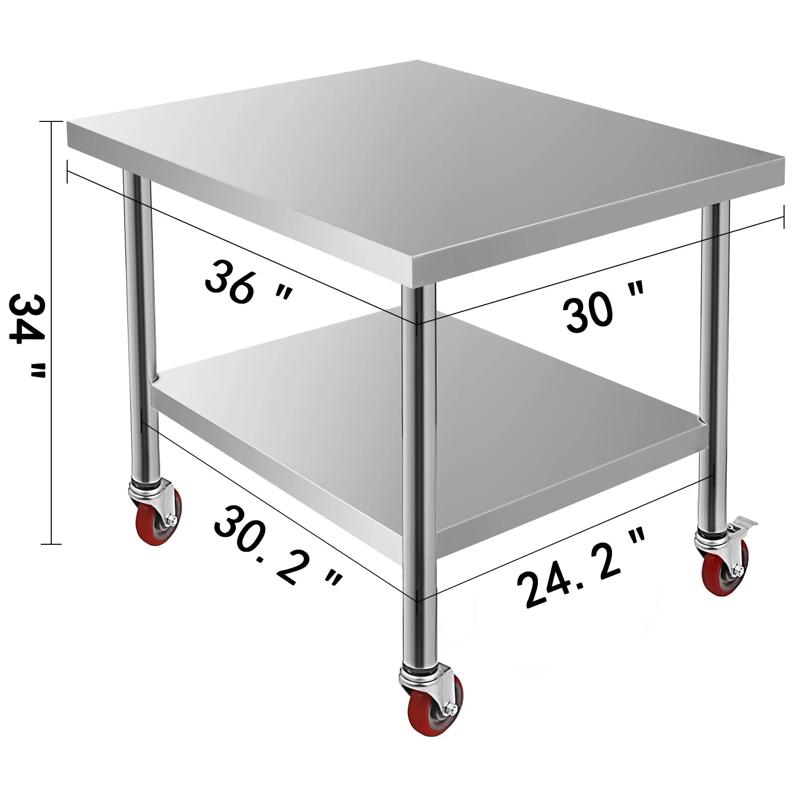 Stainless Steel Kitchen Prep Table with Wheels & Adjustable Shelf
