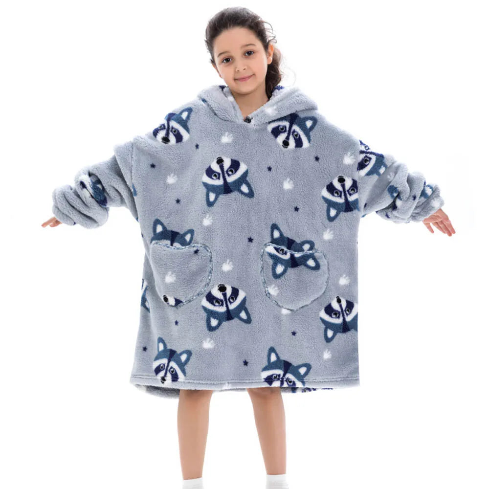 Girls Winter Clothes Flannel Thick Hoodies Super Warm Children's Sweaters Kids Hooded Loose Clothing Homewear Wearable Blankets 