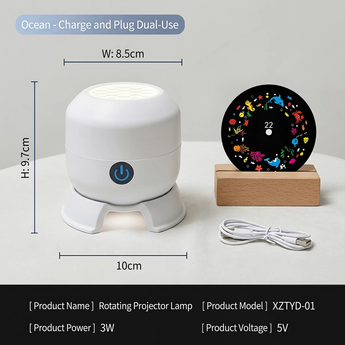 LED Ocean Projector Night Light, 360-Degree Rotating
