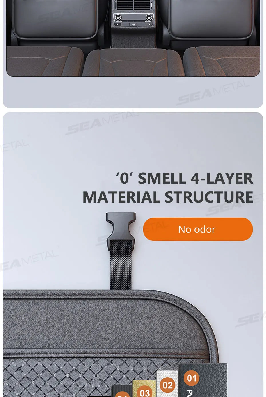 SEAMETAL Luxury Car Seat Back Storage Bag Multifunction Backseat Organizer Storage Pocket Wear-Resistant Seat Anti Kick Guard