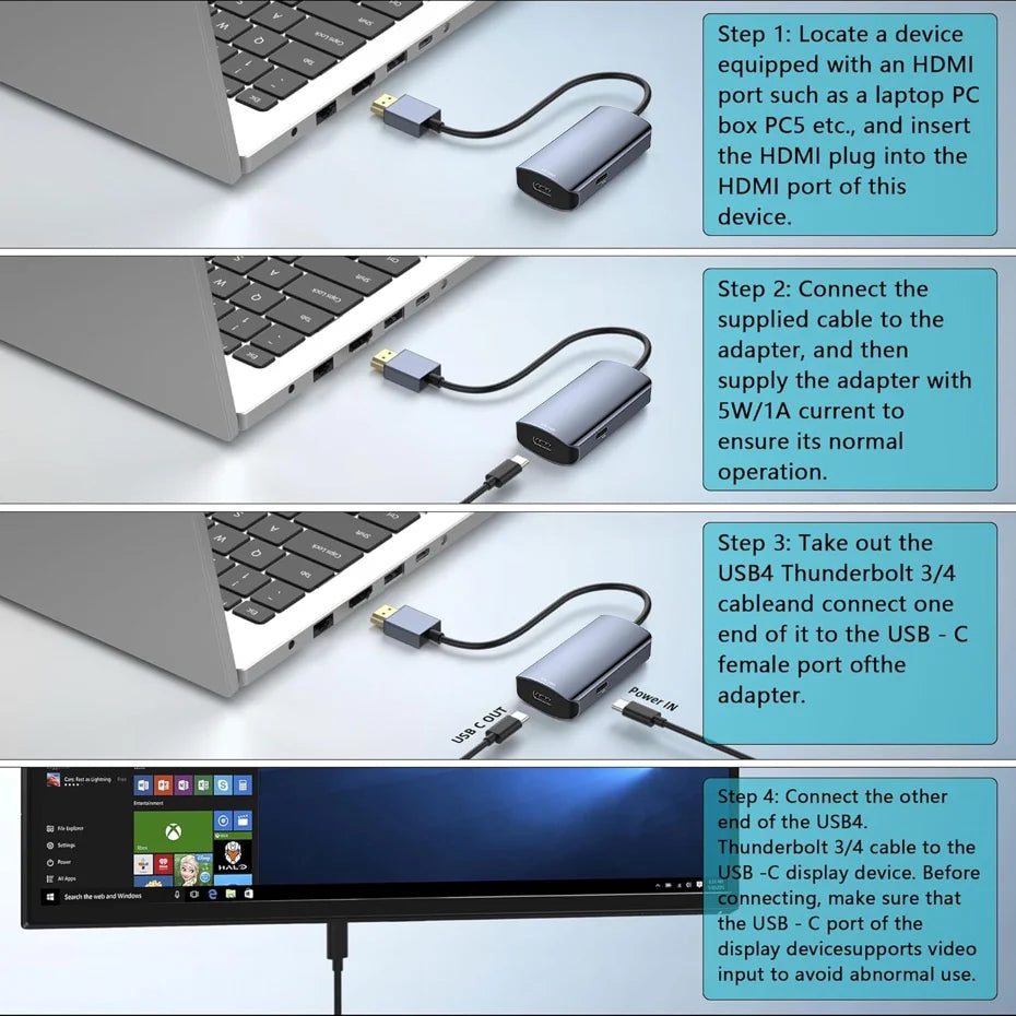 HDMI to USB-C Display Adapter with Power Input