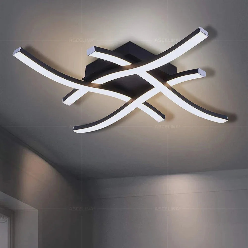 Black Wave-Style LED Ceiling Light, Cool White
