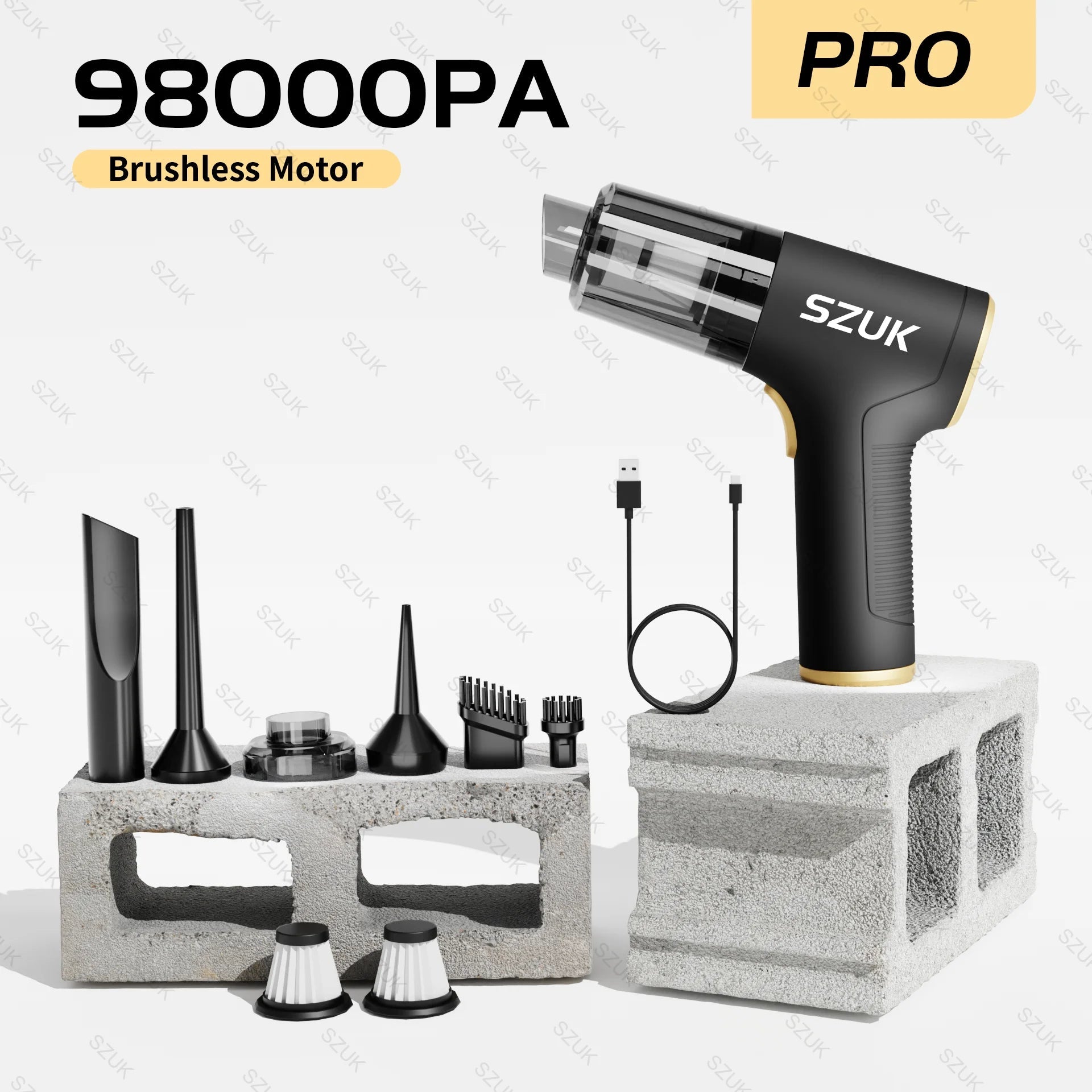 SZUK 98000PA Car Vacuum Cleaner Mini Powerful Cleaning Machine Strong Suction Handheld for Car  Wireless Portable Home Appliance 