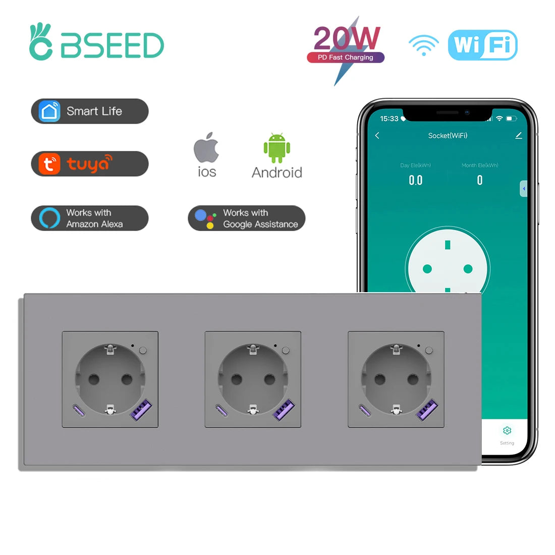 Wi-Fi Wall Socket with USB-C Charging - Options