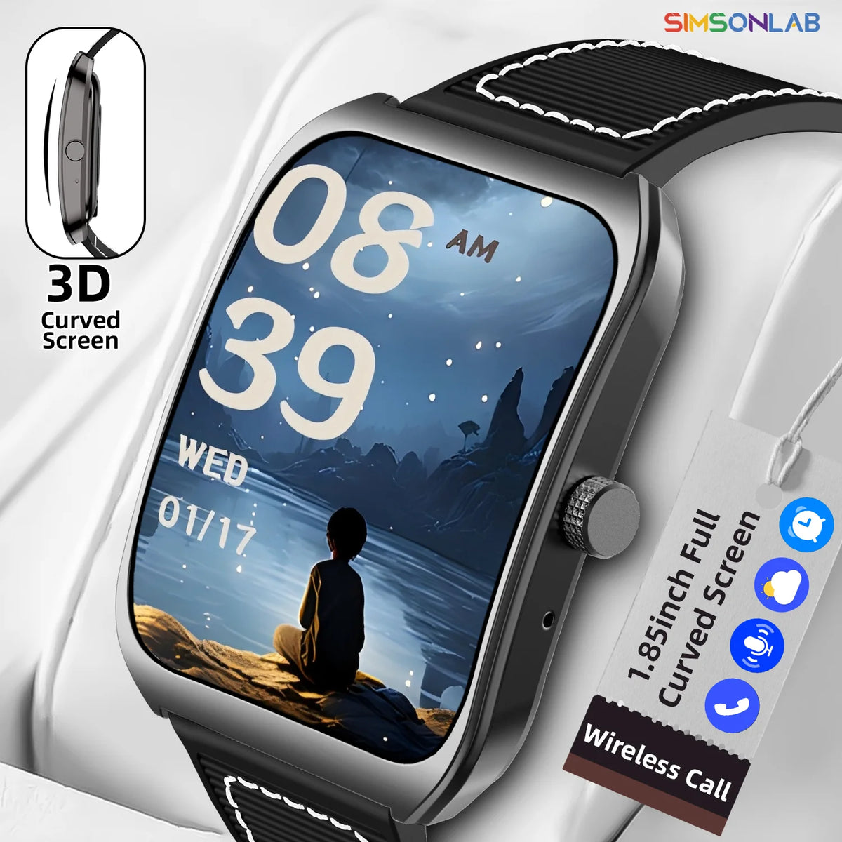 Smart Watch 1.85-Inch Curved Screen with Bluetooth Calls