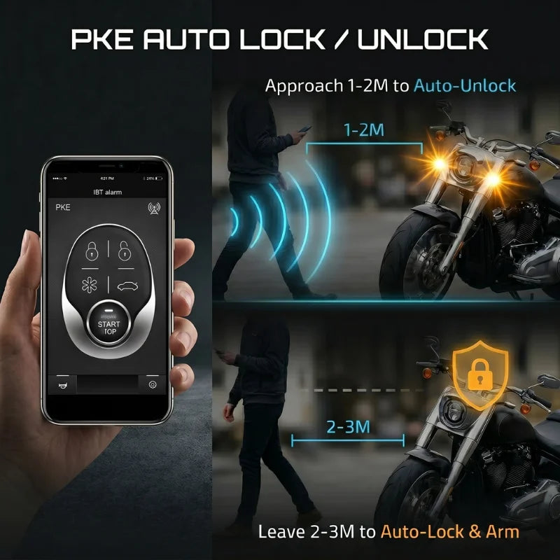 Motorcycle Alarm with Bluetooth PKE and App Control