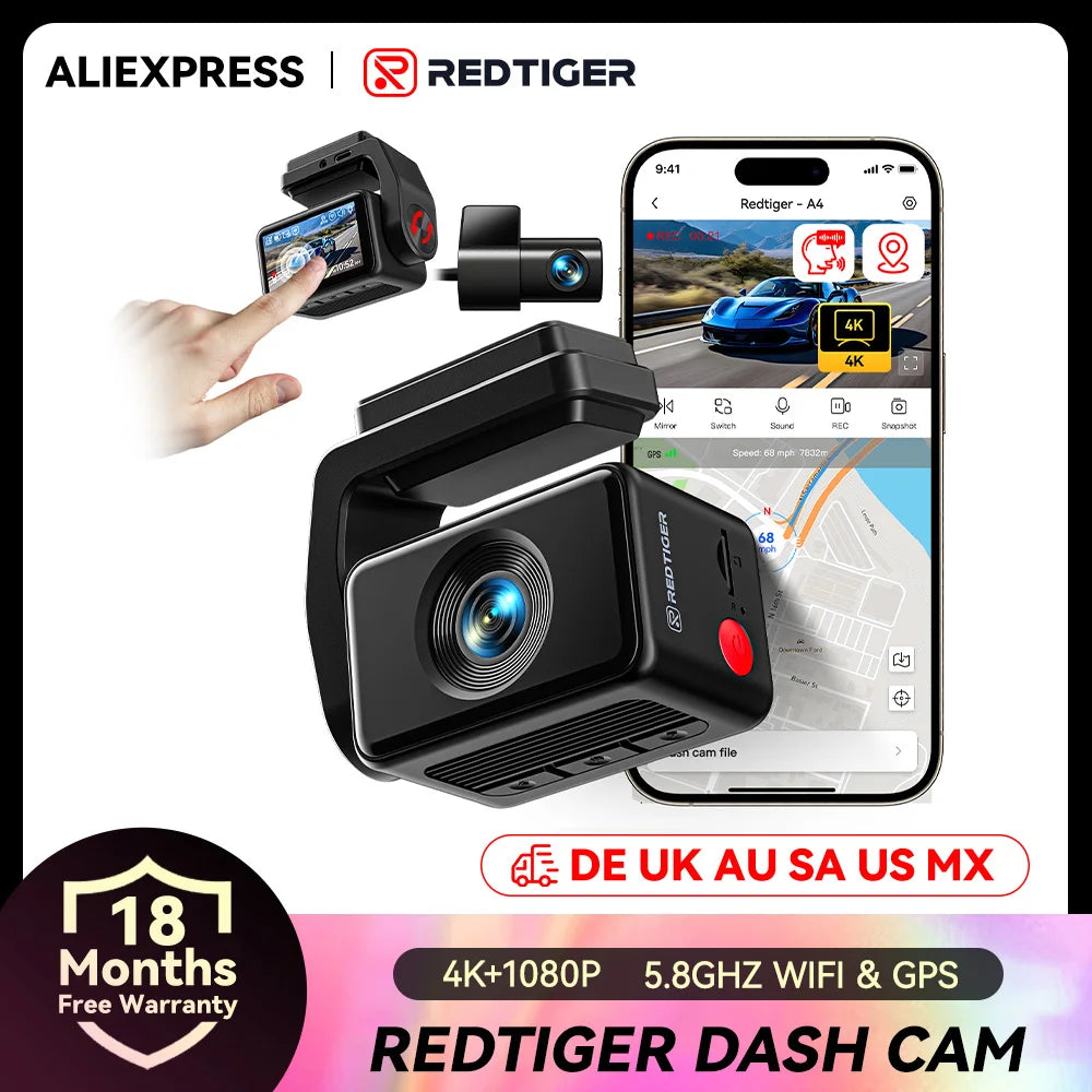 4K Front Dash Camera with GPS, WiFi, Night Vision