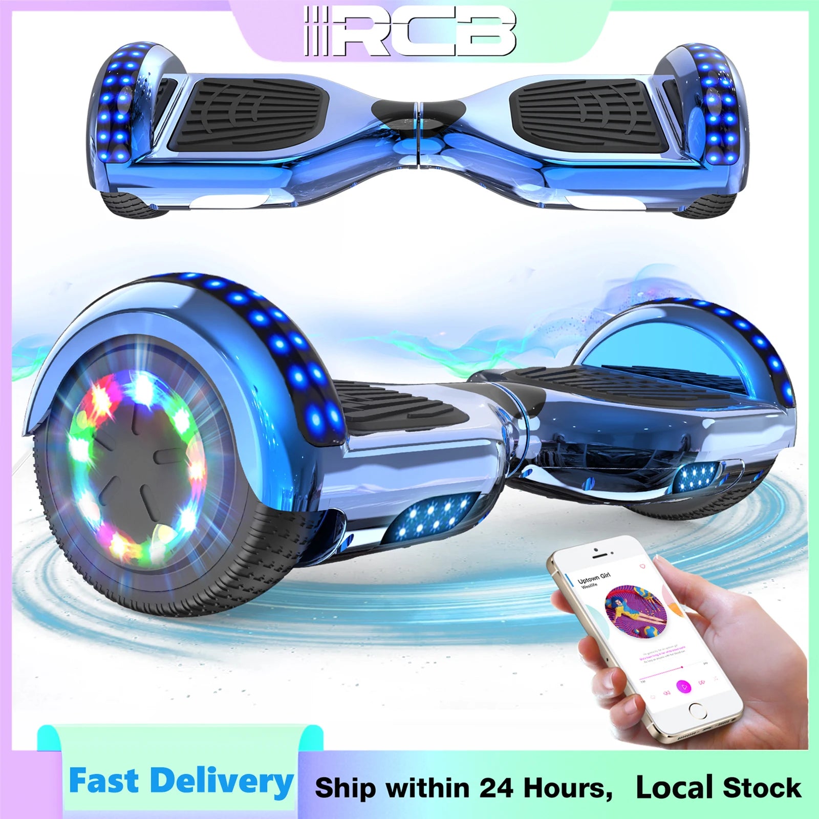 RCB Hoverboard s Bluetooth reproduktorem a LED světly