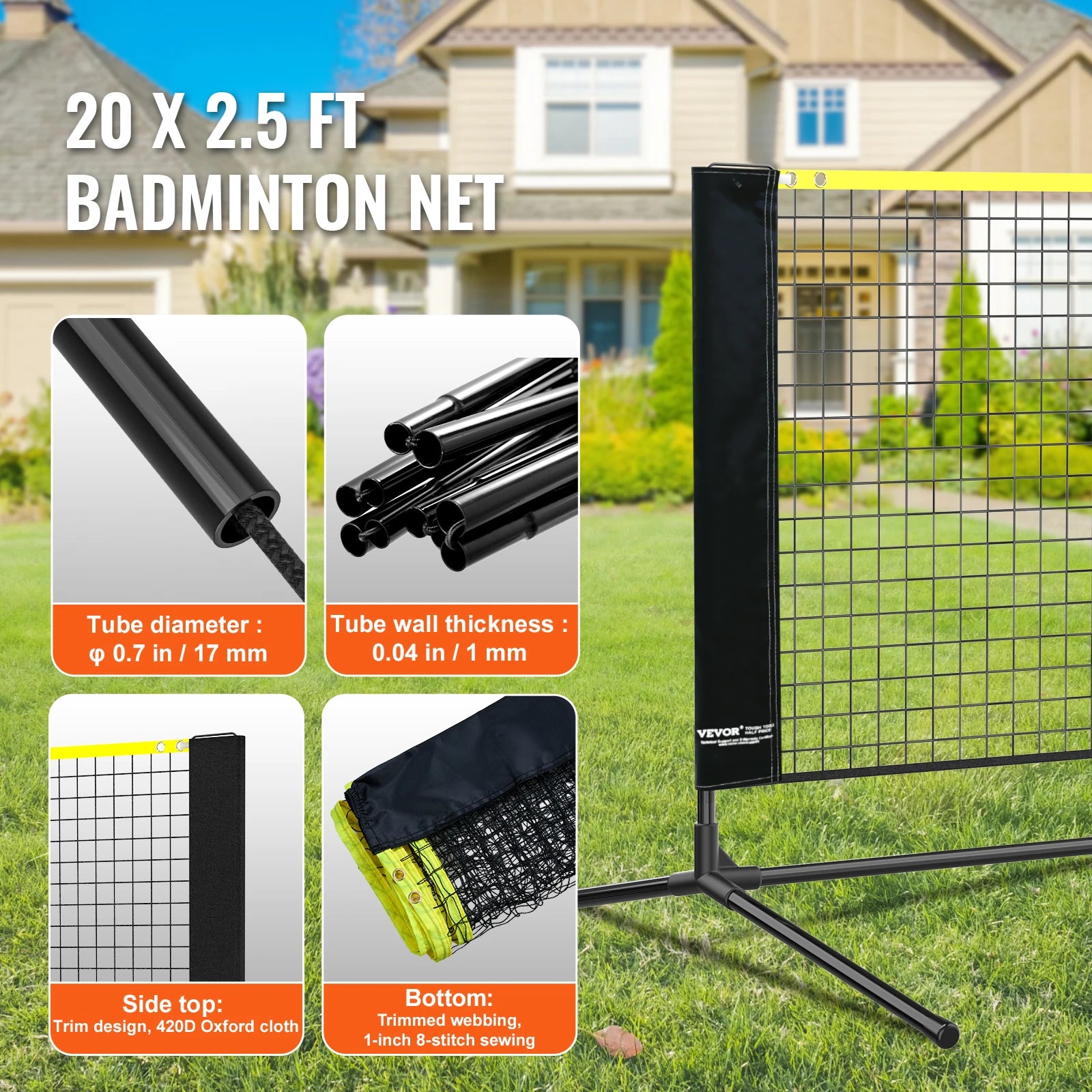 20FT Portable Badminton & Pickleball Net Set with Adjustable Height