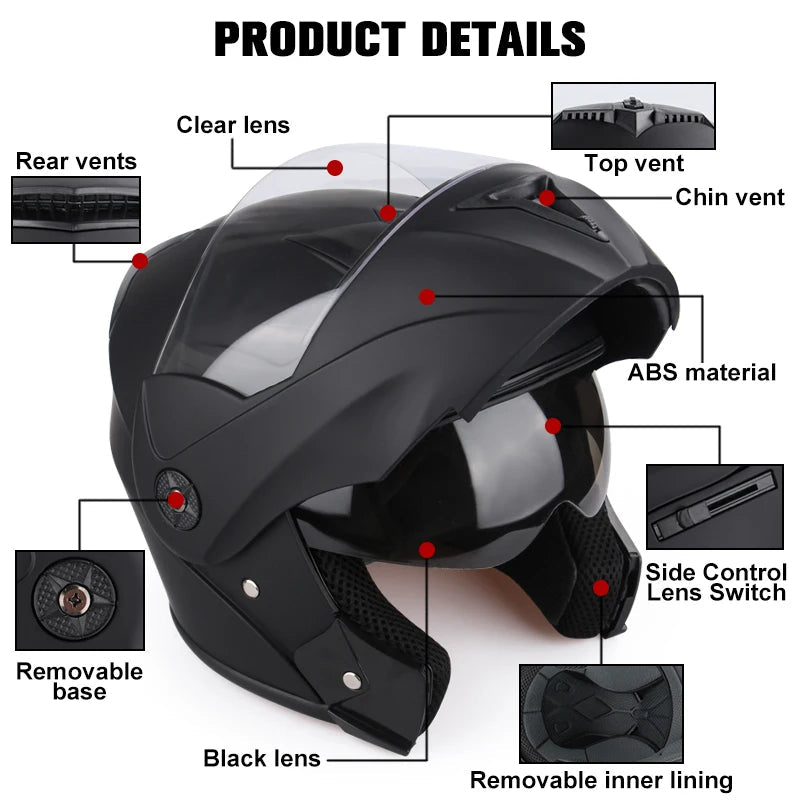 DOT Certification Uchoose Motorcycle Helmet Double Lens Cross Section Helmet Safety Modular Flip Helm Unisex Helmet With Visor 