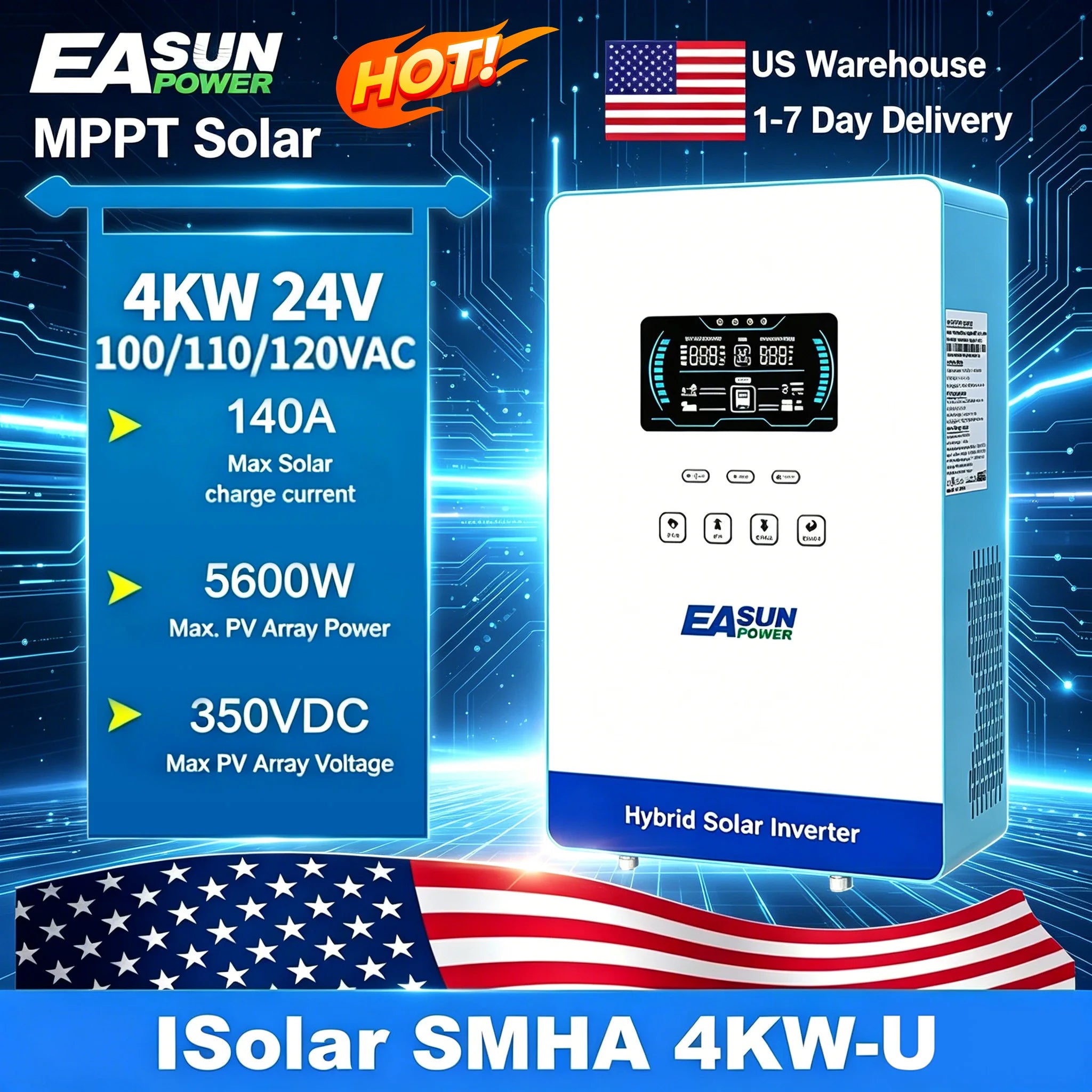 Inversor Solar Híbrido 4KW 24V com MPPT de 140A