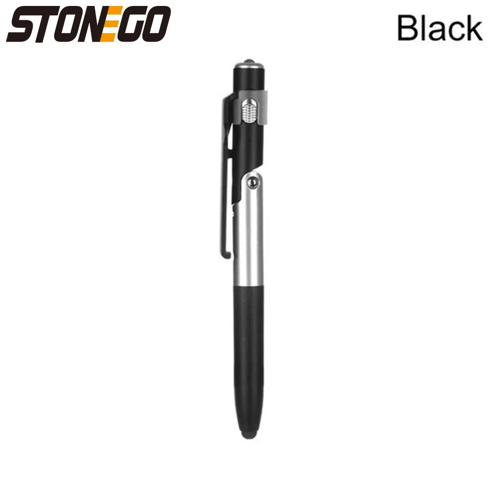 STONEGO Multifunction 4-in-1 Foldable Ballpoint Pen Stylus (Flashlight + Support) for Tablet Cellphone 