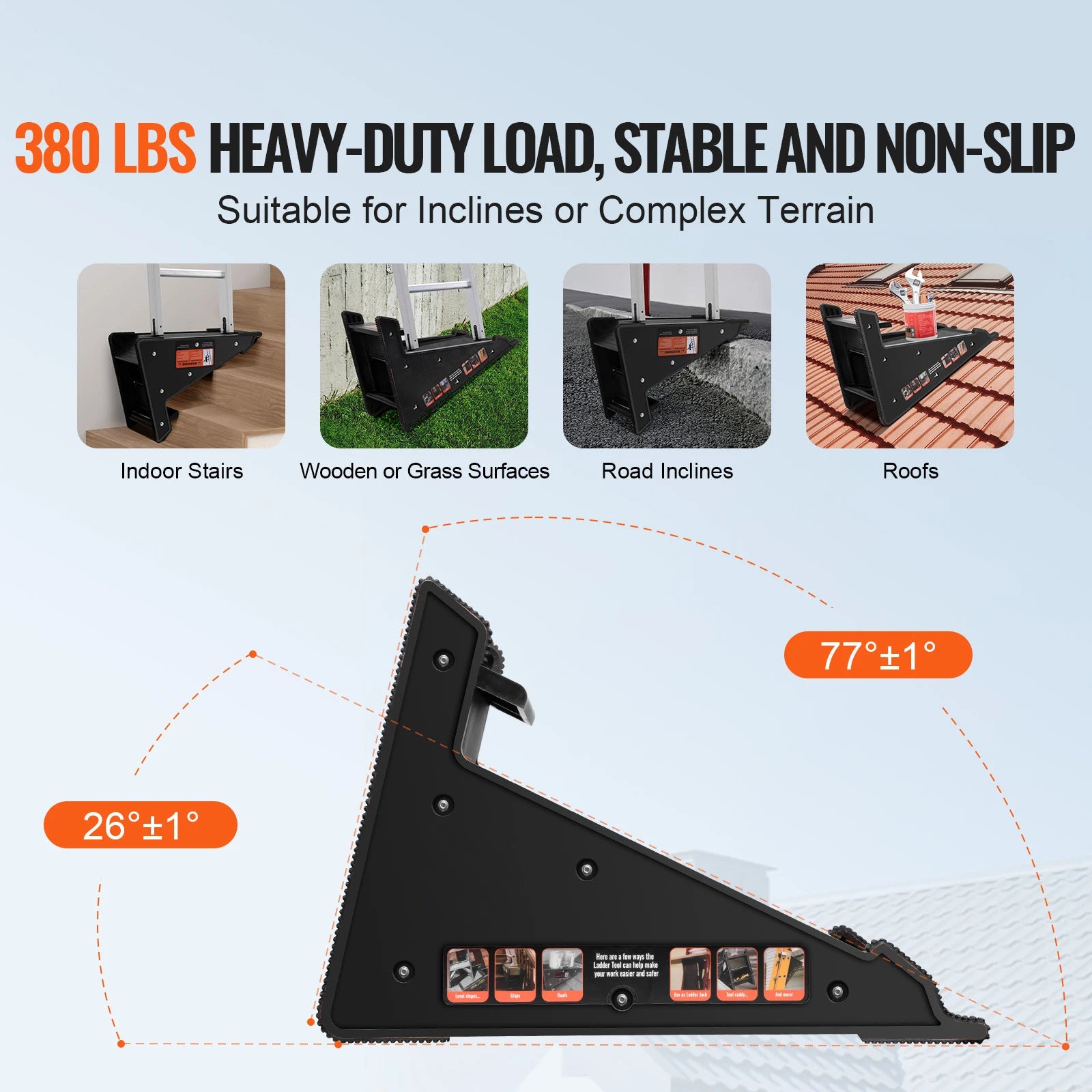 SucceBuy Ladder Levler 380lbs Carico PP Strumento di livellamento per scale Rampino per scale a gradini Stabilizzatore con vano di conservazione Facile da usare Stabile