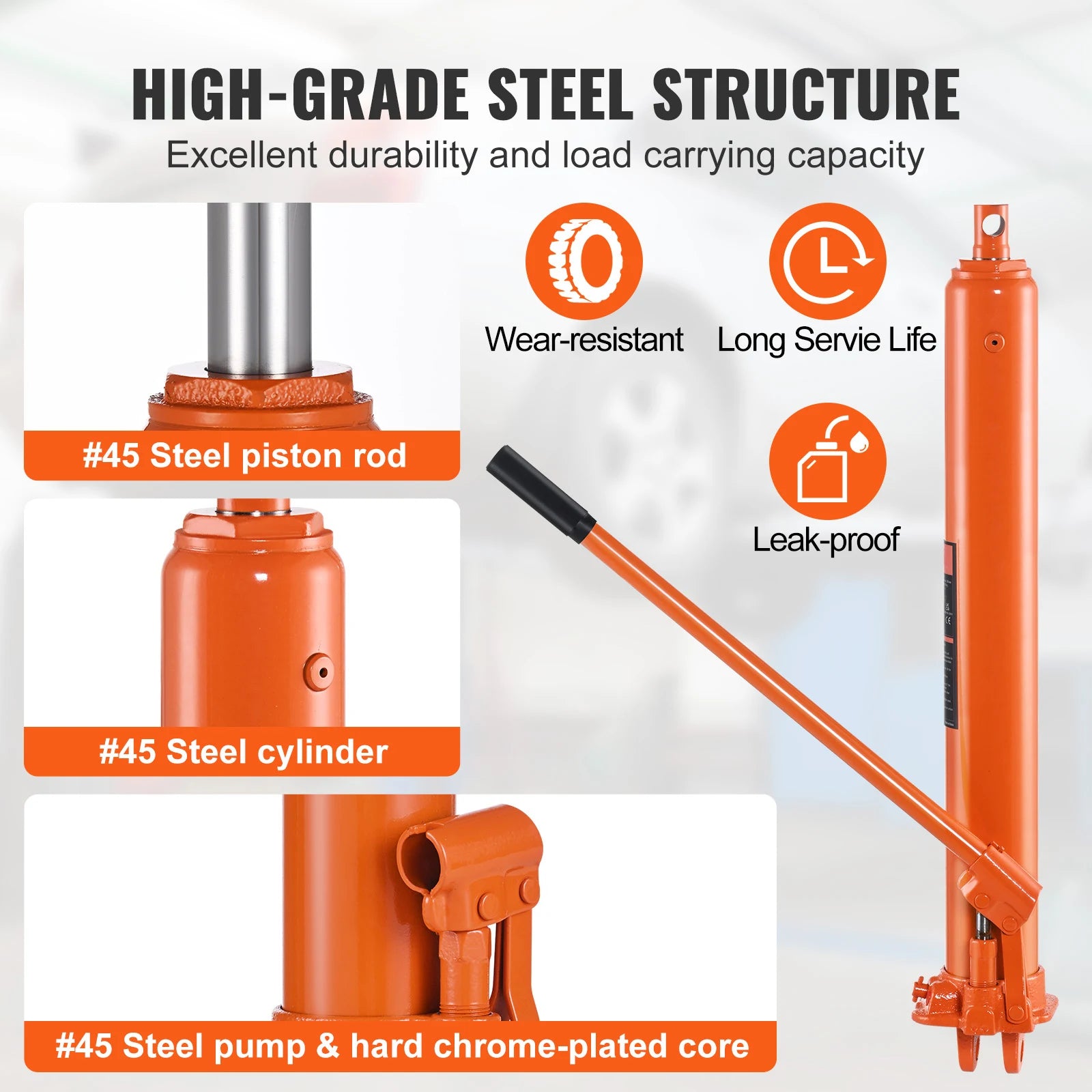 3-Ton Hydraulic Long Ram Jack for Engine Hoists with 26–46" Lift Range
