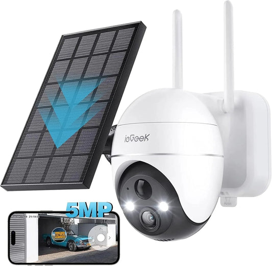 ieGeek 5MP Wireless Outdoor WiFi Surveillance Camera, Solar Camera, 360 Degree Camera, Human PIR Detection, Colour Night Vision 