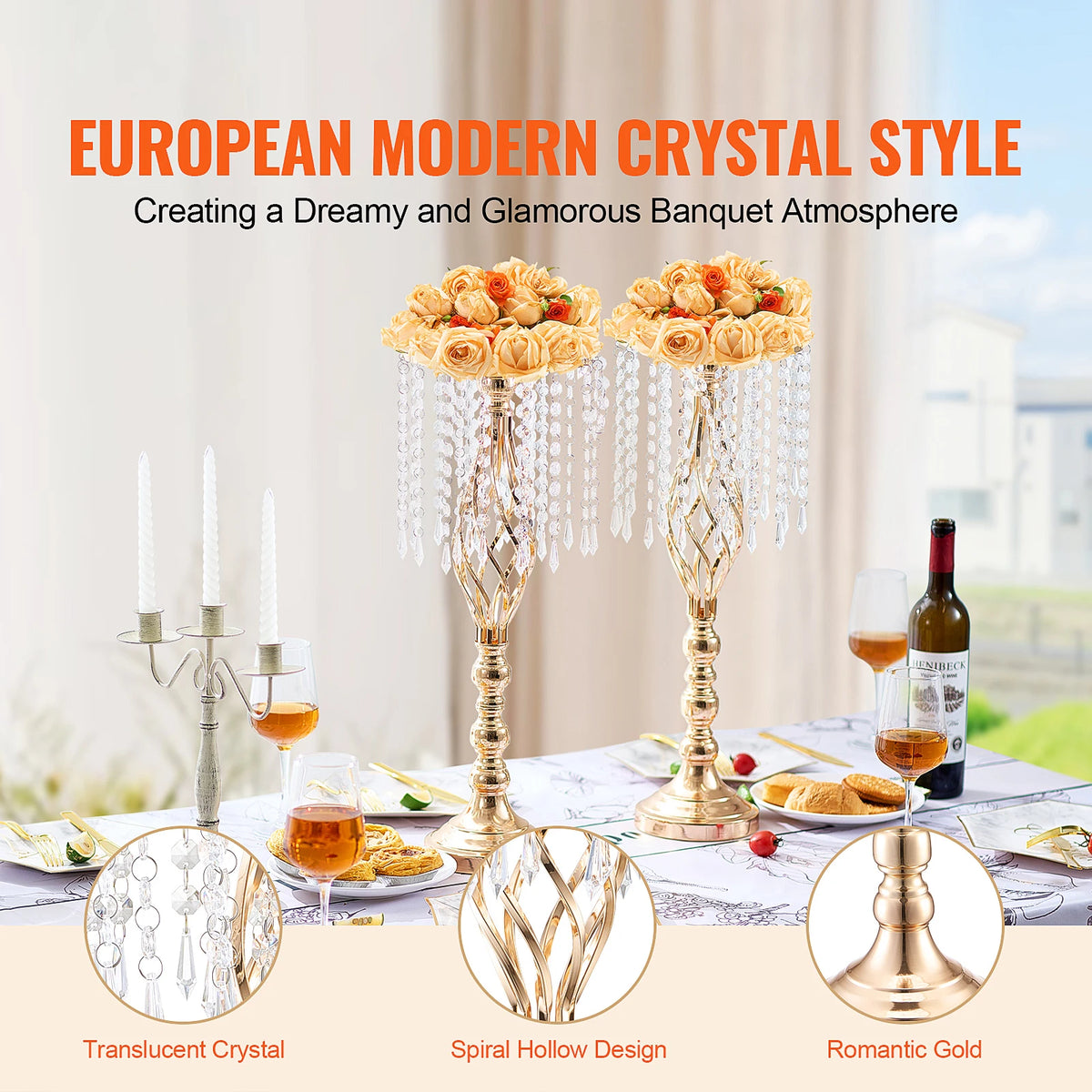 Tall Crystal Wedding Flower Stand Metal Centerpiece Vase - Spy-shop.com