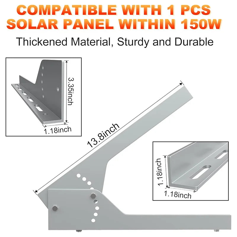 Solar Panel Mount - 13.8in Stand, Angle Adjustable (0-60 Degree), Mounting Brackets for 1 Solar Panel