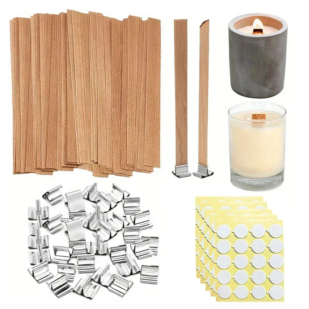 Wooden Candle Wicks with Metal Holders and Glue Dots