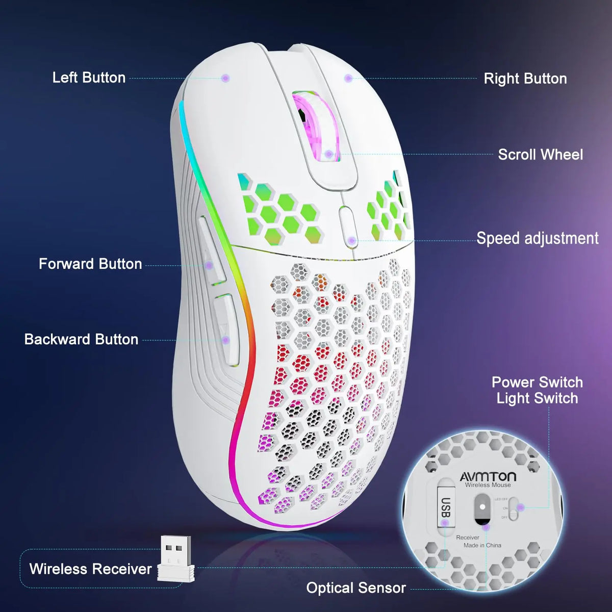 Rechargeable 2.4 GHz Wireless Mouse with RGB Lighting