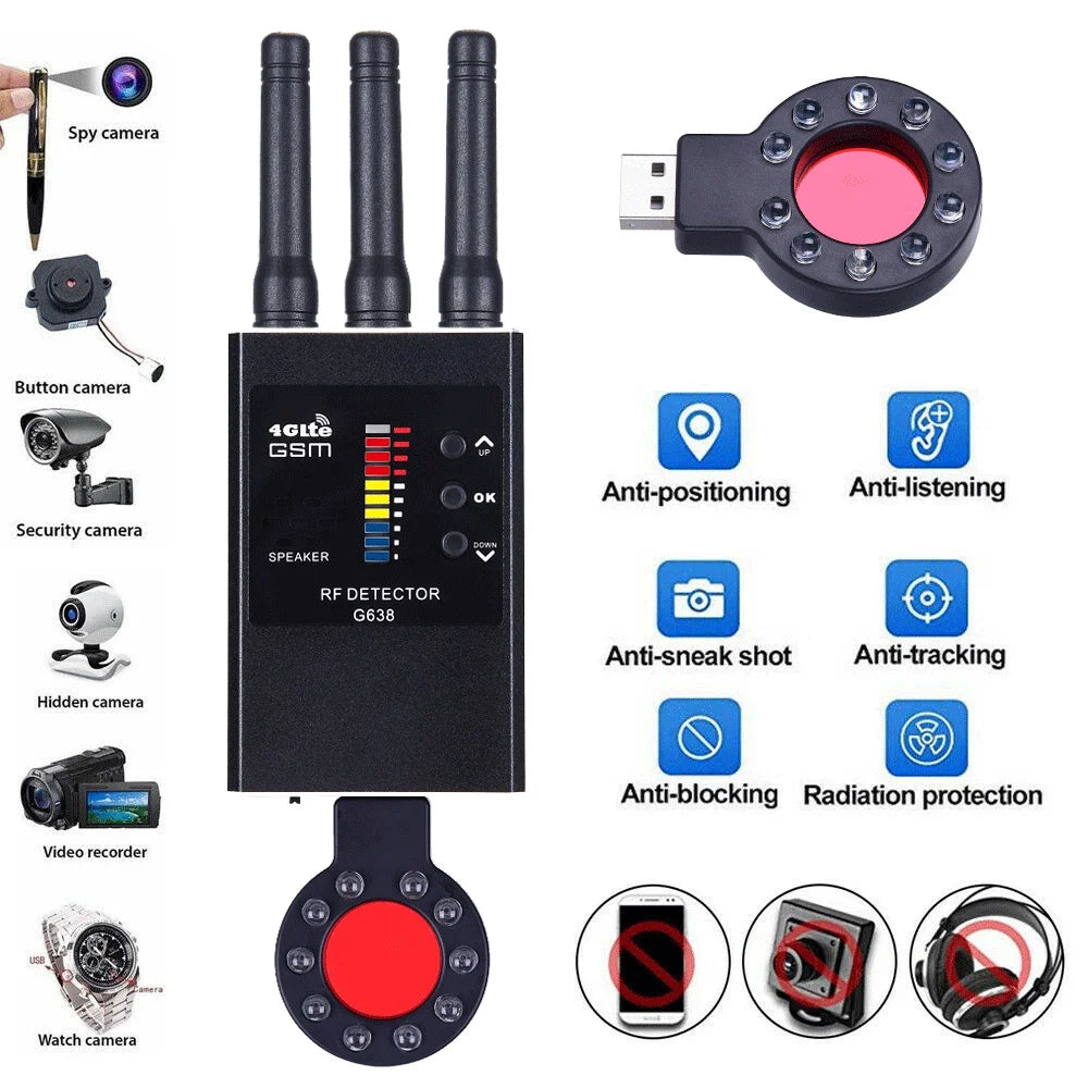 Latest Hot Sale G638 Anti Spy Detector Hidden Camera Infrared Scanner WiFi Bug Finder Wireless RF Signal GSM GPS Tracker Mini Le