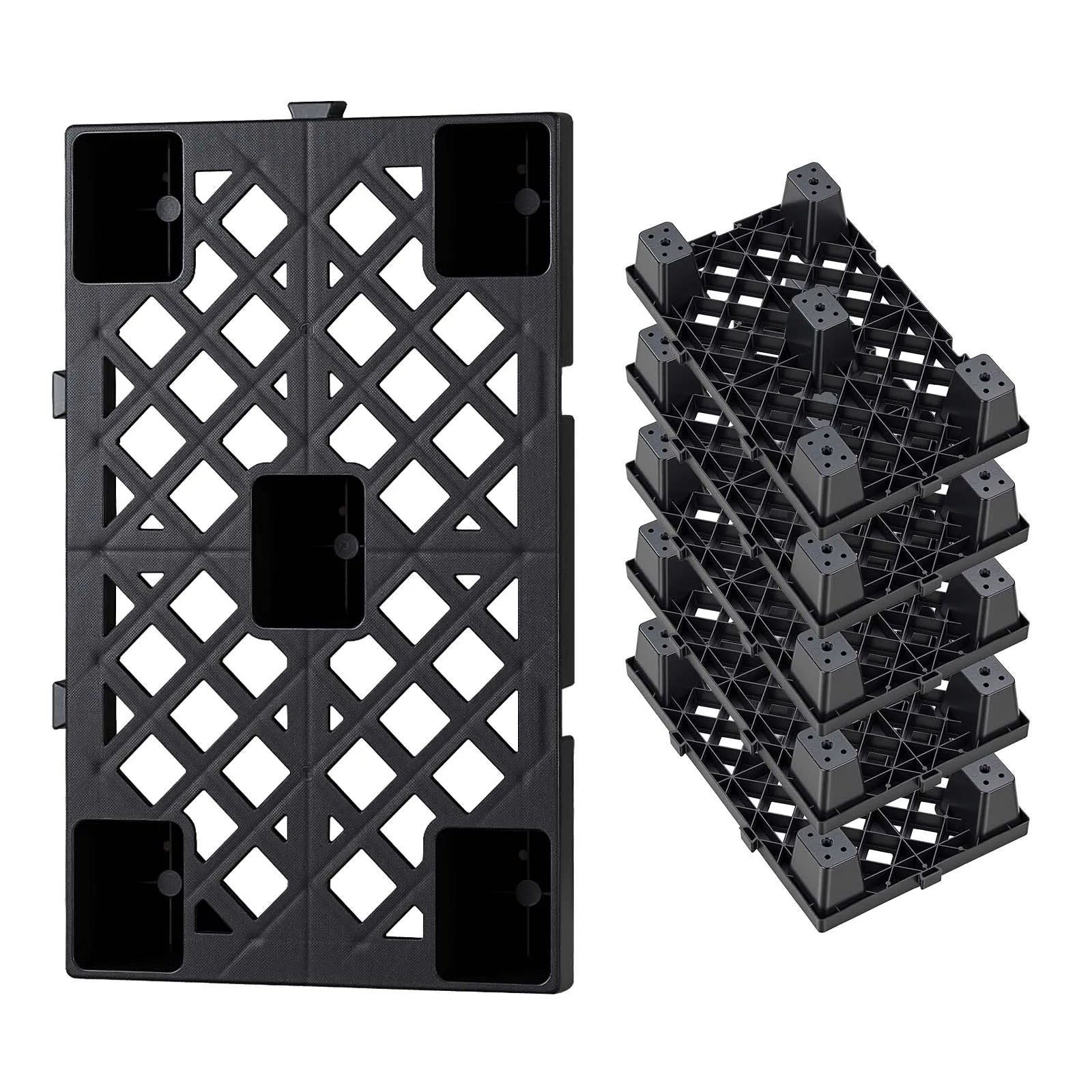 6pcs Plastic Storage Pallets HDPE Grid Base for Basement & Warehouse