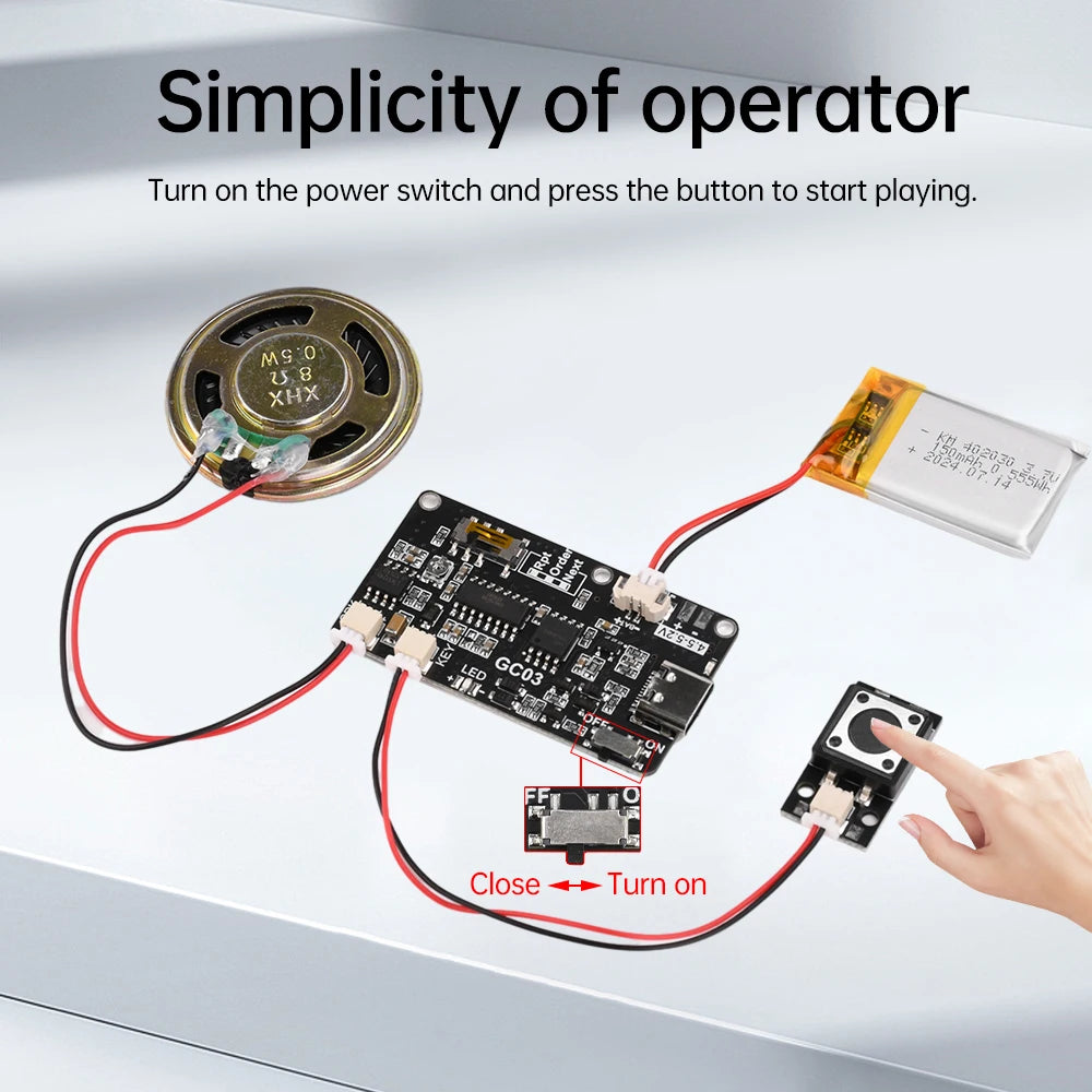 Recordable Sound Module 8M MP3 Button Control Music Voice Player Programmable Board with Speaker for DIY Greeting Card Gift 