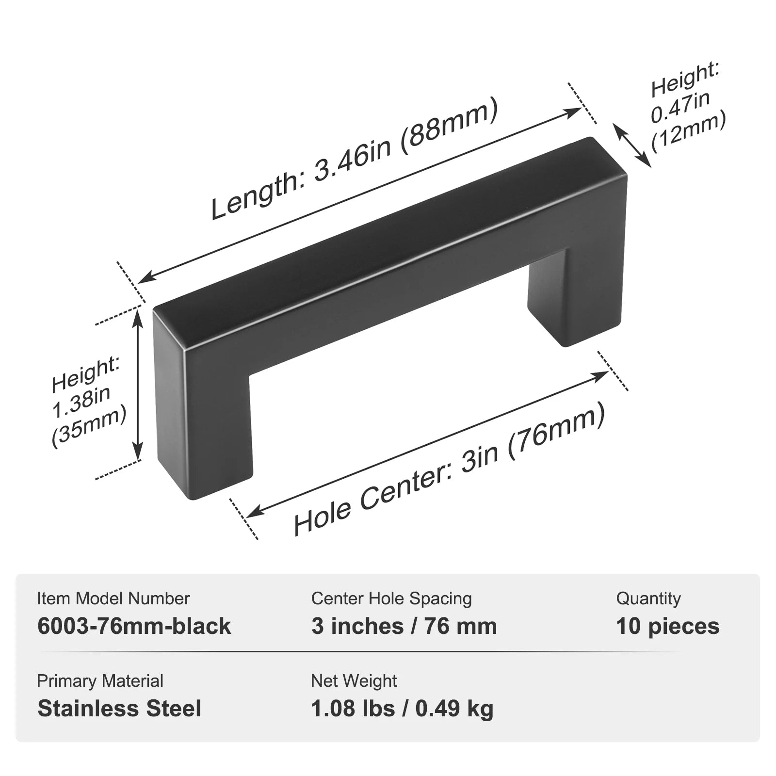 10/30 Pack Stainless Steel Cabinet Pulls Matte Black