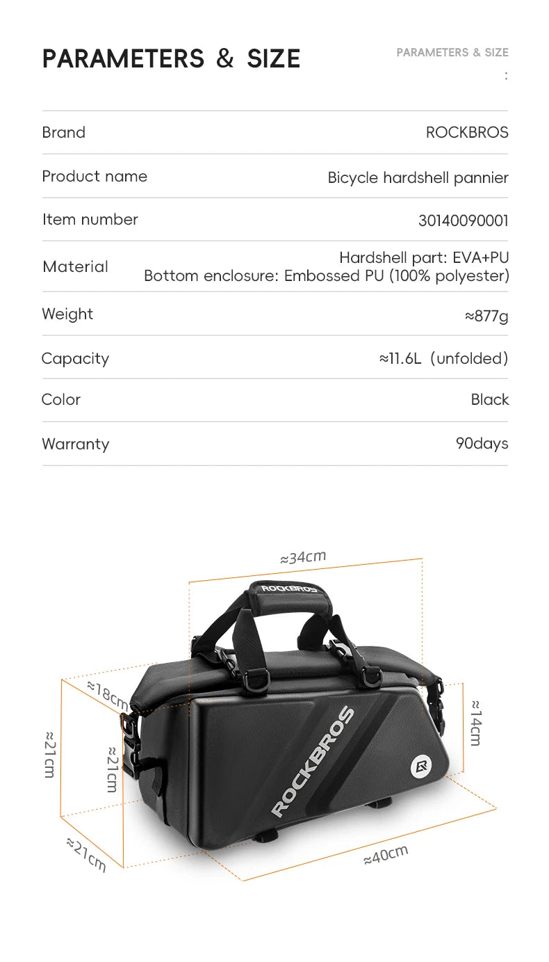 11.6L Bicycle Rear Pannier Bag Double Side Rainproof Storage