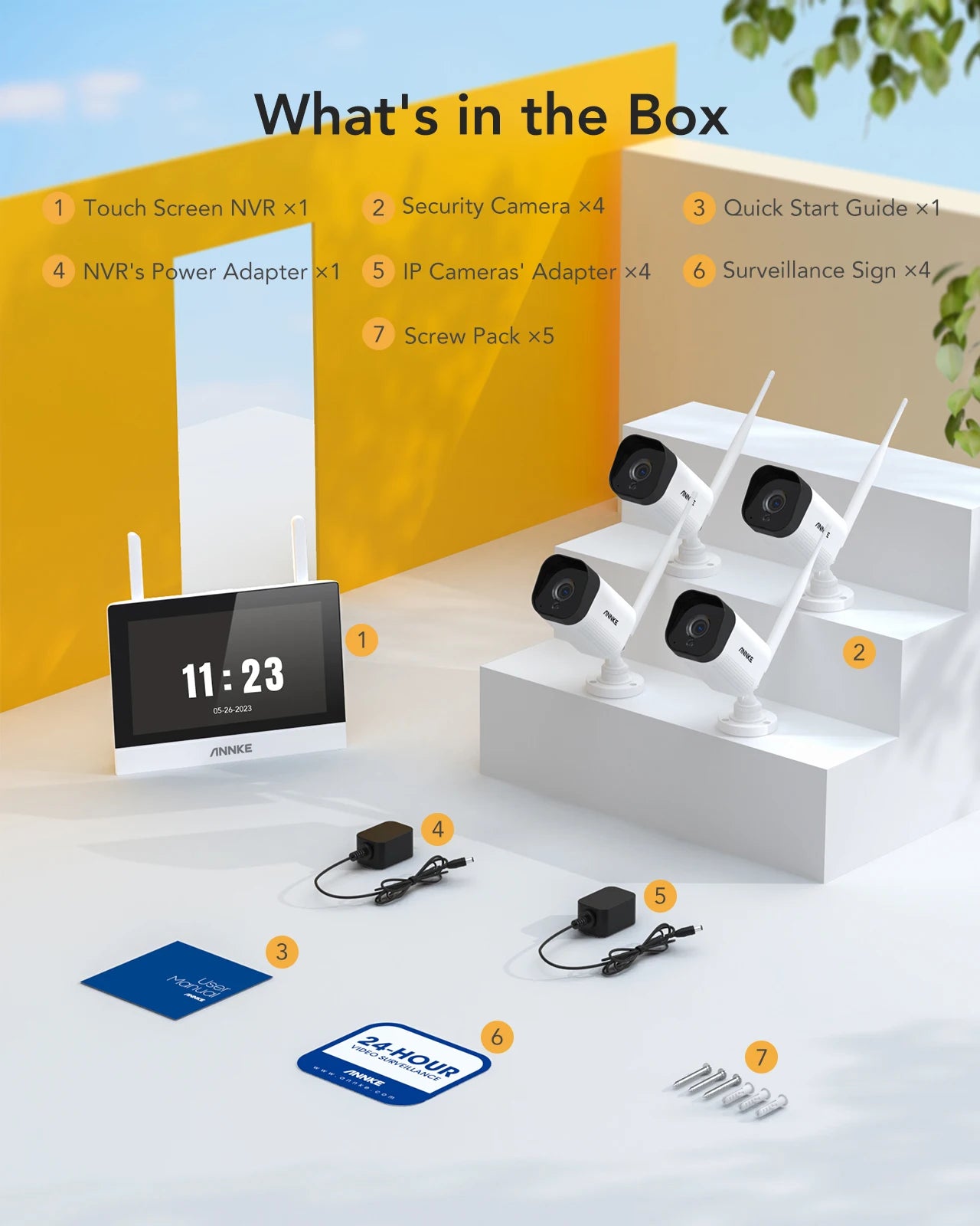 ANNKE 4-Camera Wireless NVR Security System with 7" Monitor