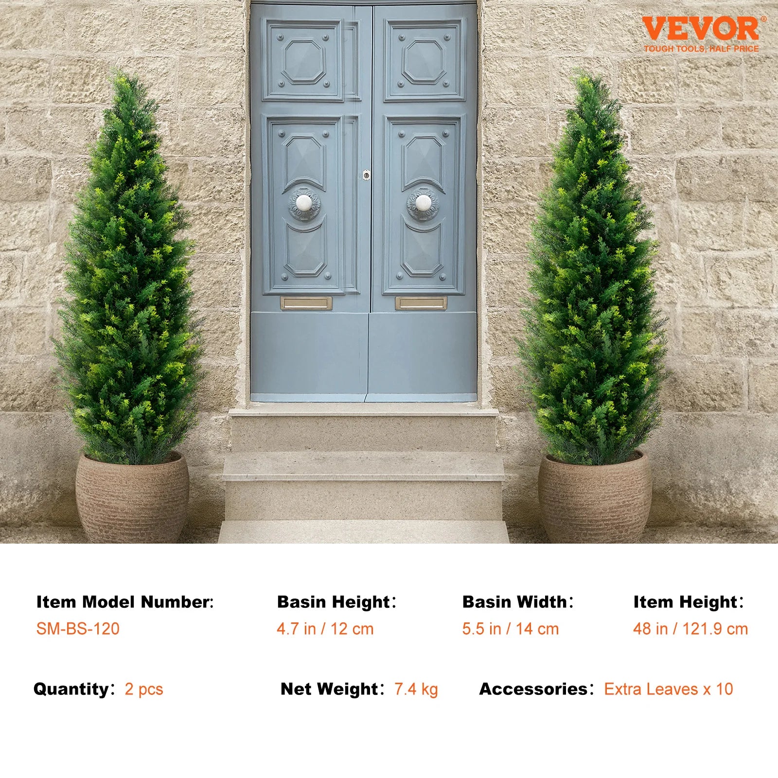 SucceBuy Artificial Cedar Topiary Tree Evergreen Fake Pine Cypress Trees Plant Artificial Greenery Set for Home Decor Outdoor