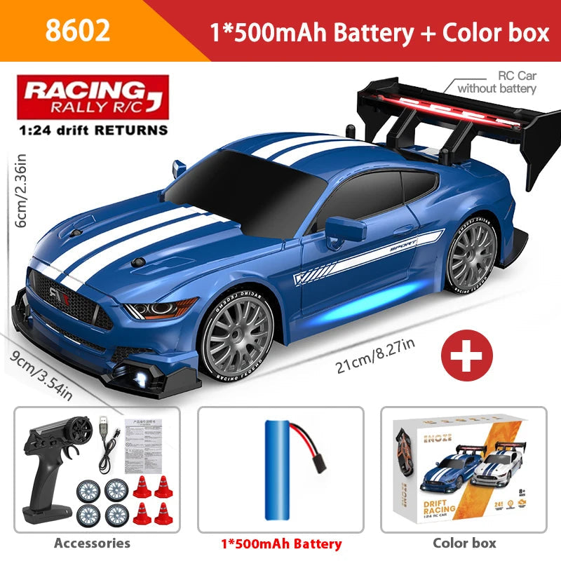 1:24 High Speed RC Drift Vehicle Cars Mustang 4WD Remote Control Racing Car Gift Competition Race Car Boys Toy Replaceable Tire 