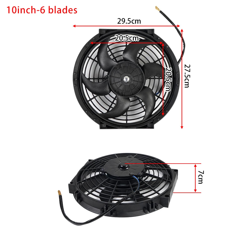 Kit Elétrico de Ventoinha de Arrefecimento para Radiador de Ar Condicionado Automóvel Universal 7/9/10/12/14/16 Polegadas 12V 80W 2100RPM