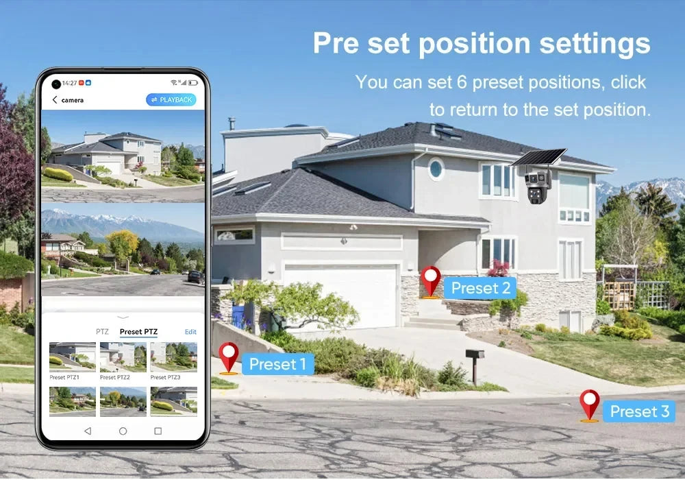 Dual Lens Three Screens WIFI Solar Camera 12MP 10X Zoom CCTV Outdoor Automatic Tracking Humanoid Detection Support PTZ IP66 Cam 