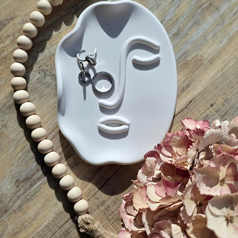 Molde de silicone para tabuleiro de resina com rosto abstrato