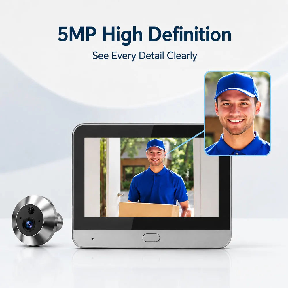 Mini caméras de sonnette WiFi 5 MP avec moniteur intérieur, écran 4.3 pouces, batterie rechargeable 5200 mAh, détection de mouvement PIR, vision nocturne noir et blanc, surveillance à distance, application Tuya, système de sécurité domestique