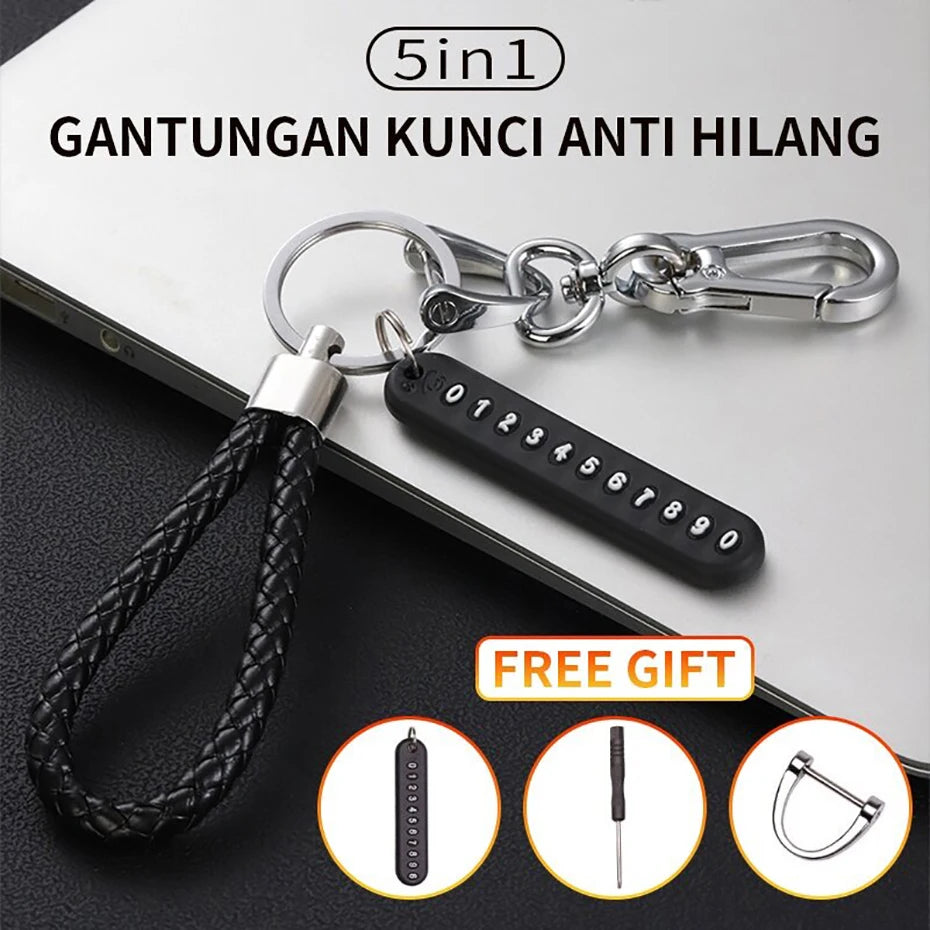 SEAMETAL Luxury Car Key Ring with Phone Number Plate Anti Lost Key Chain Alloy Hook Buckle Universal Keychain with Braided Rope