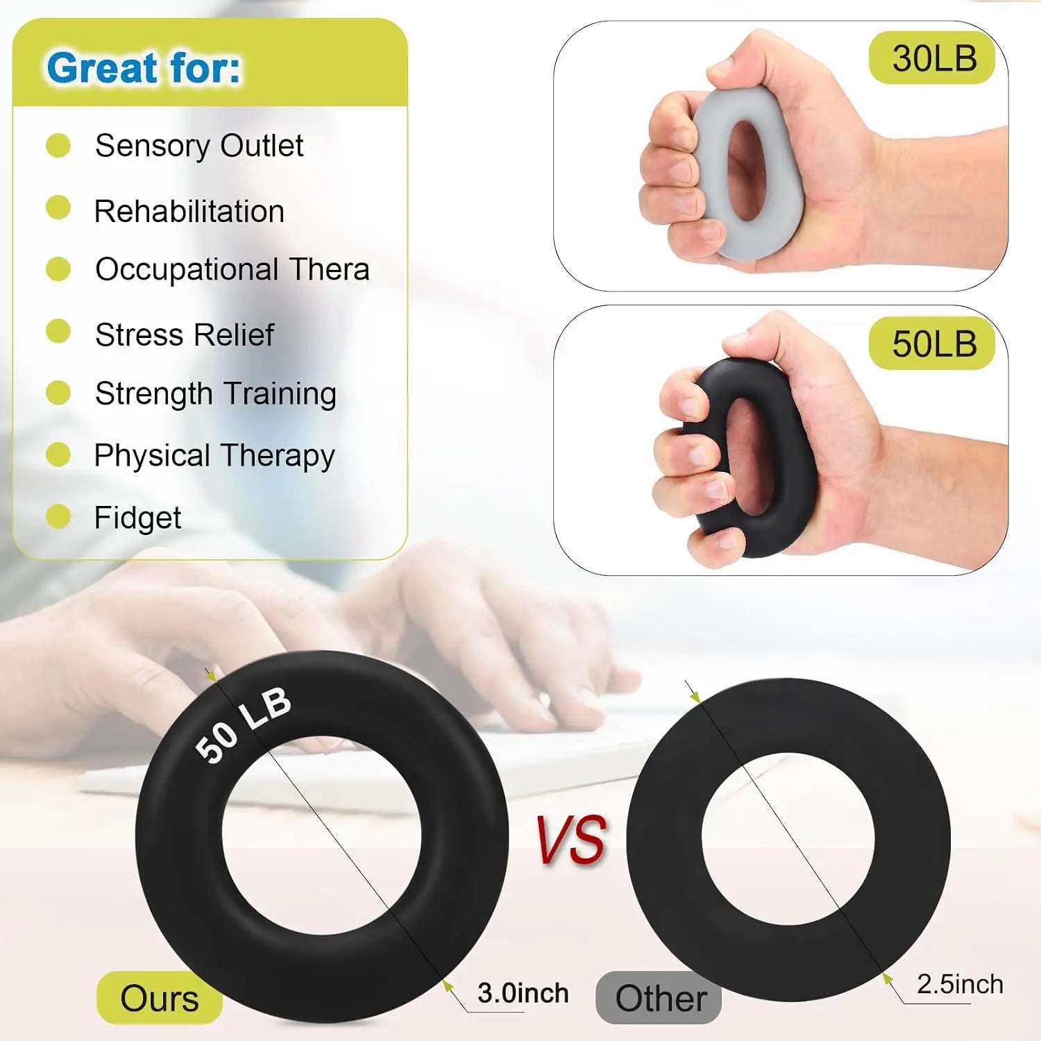 6-Pack Hand Grip Strengthener Kit with Finger Exerciser, Forearm Workout Ring for Muscle Building & Injury Recovery