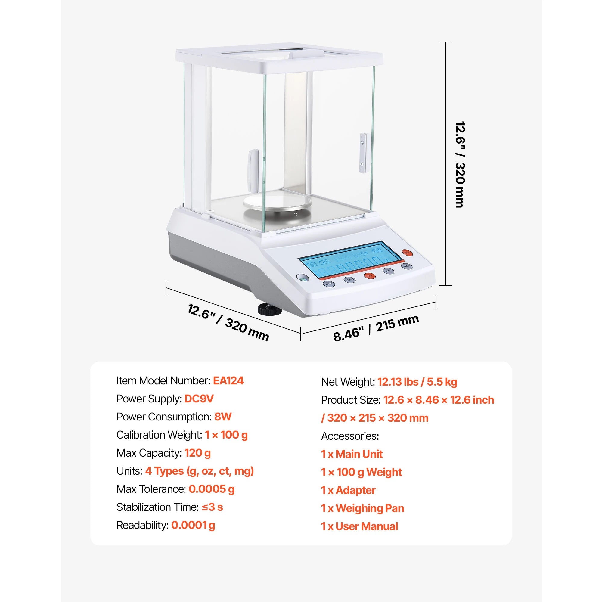 High Precision Analytical Balance 0.001g with Draft Shield