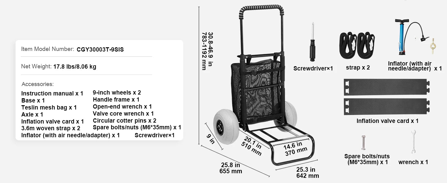Beach Dolly Cart with Balloon Wheels 165LB Foldable Sand Wagon