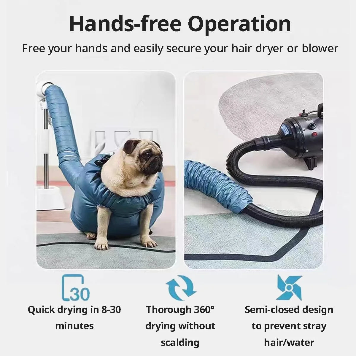 Bolsa de secado para mascotas con manga de accesorio de secador