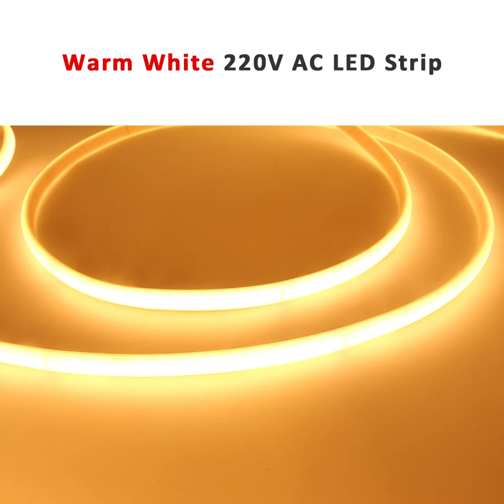 220V COB LED-stripe, 240 lysdioder per meter