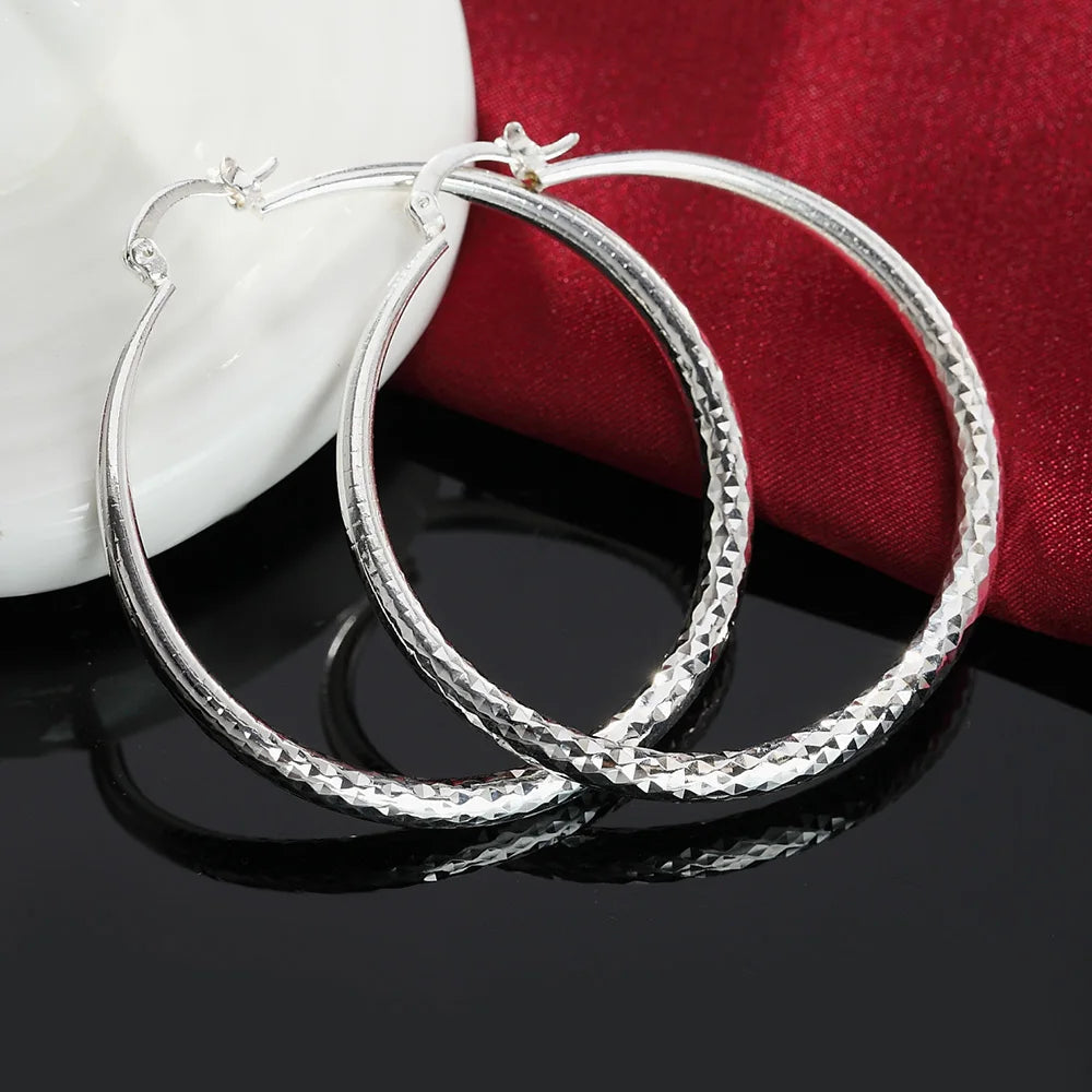 Charms fine 925 Sterling Silver 5CM circle hoop Earrings for Women fashion Pretty wedding party Jewelry Holiday gifts 
