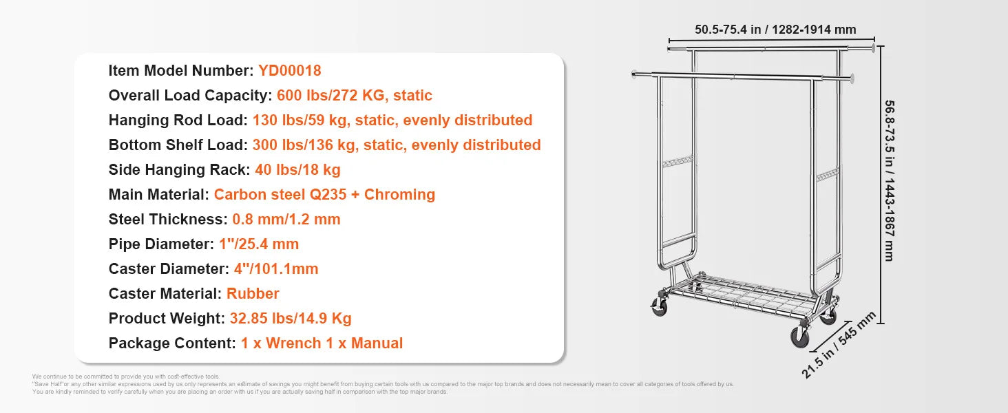 Adjustable Heavy Duty Garment Rack with Wheels & Storage Shelf