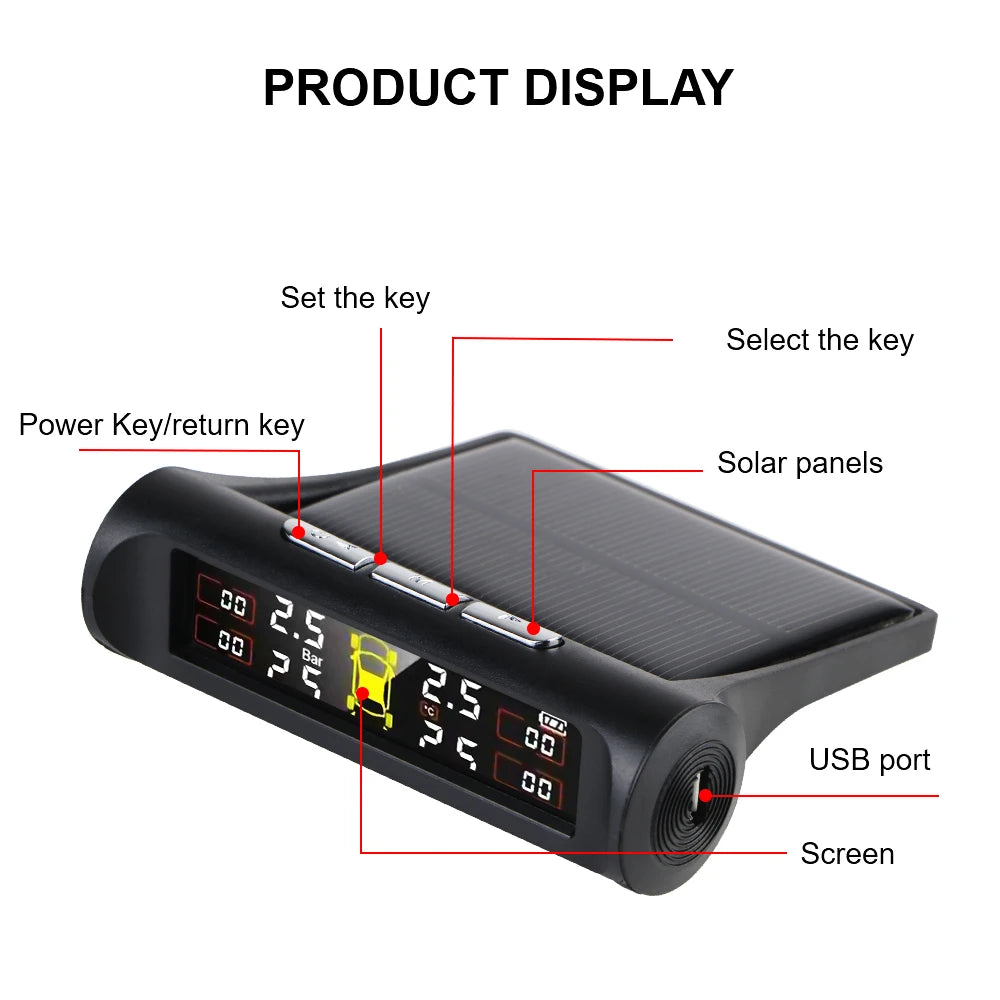 Solar TPMS Tire Pressure Monitoring System with External Sensors