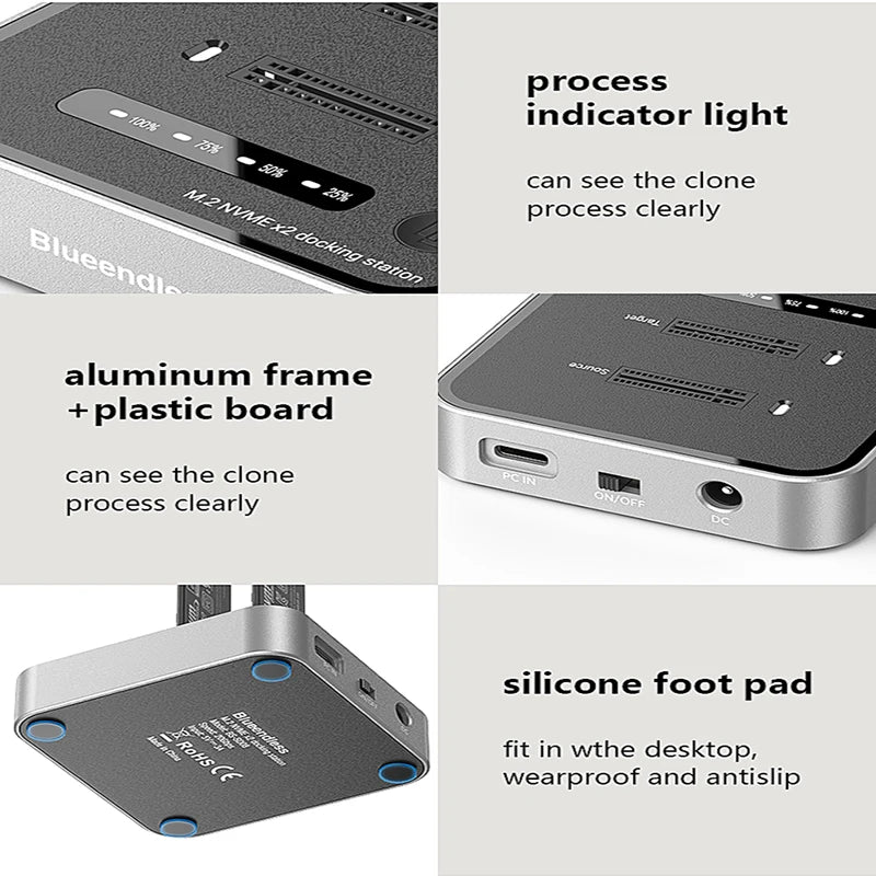 SD08 Dual-Bay M.2 NVMe SSD Dock and Cloner