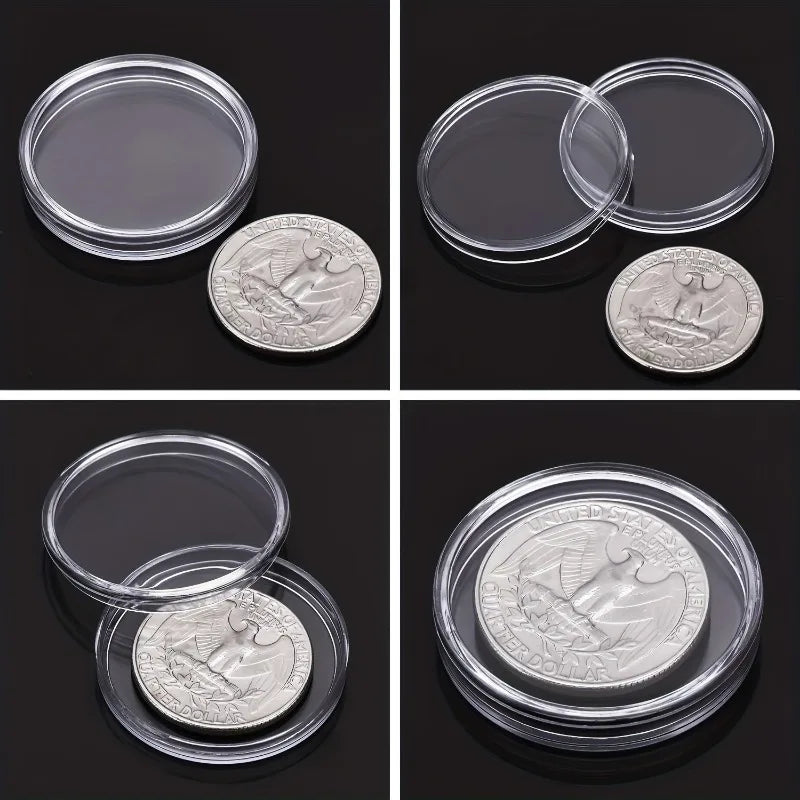 27mm Clear Coin Capsules with Organiser, 100 Pieces