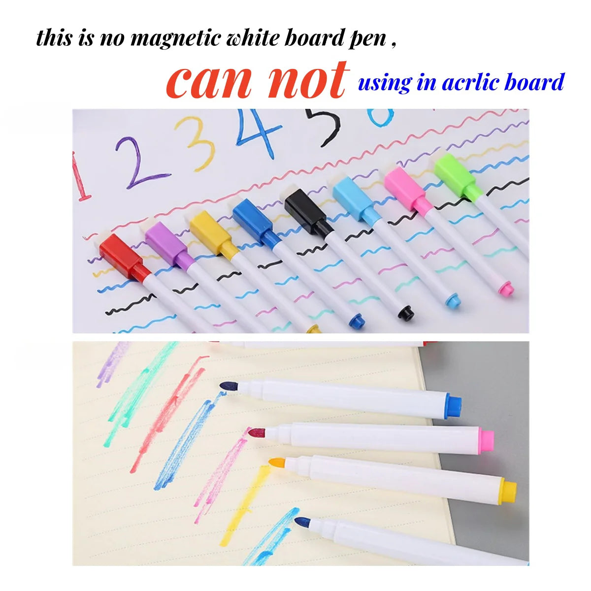 8pcs/Set Bullet Tip 11.3*1cm Small Size No Magntic Whiteboard Dry Erase Markers, 8 Color *1pcs Magnet Pen 