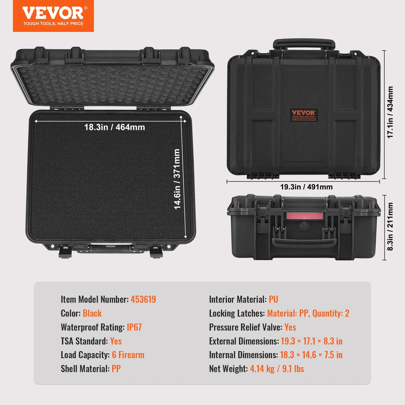 Hard Pistol Case with Pre-Cut Foam IP67 Waterproof TSA Lockable