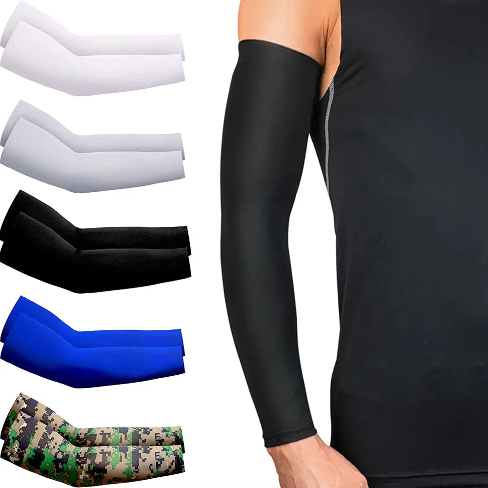 2Pcs Unisex Cooling Arm Sleeves Cover Women Men Sports Running UV Sun Protection Outdoor Fishing Cycling Sleeves for Hide Tattoo 