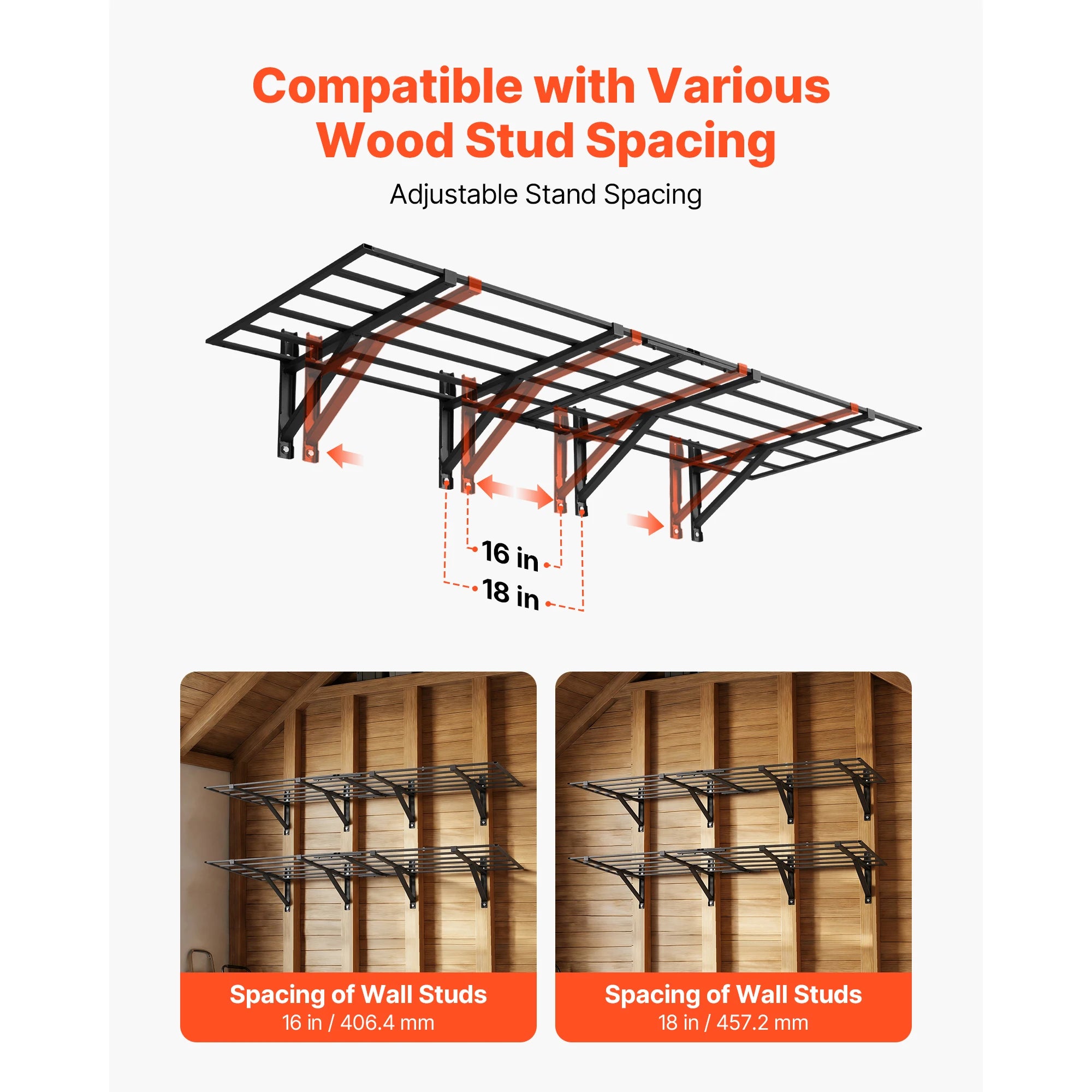 2-Tier Garage Wall Shelving 24x72in Steel Rack 800 lbs Capacity